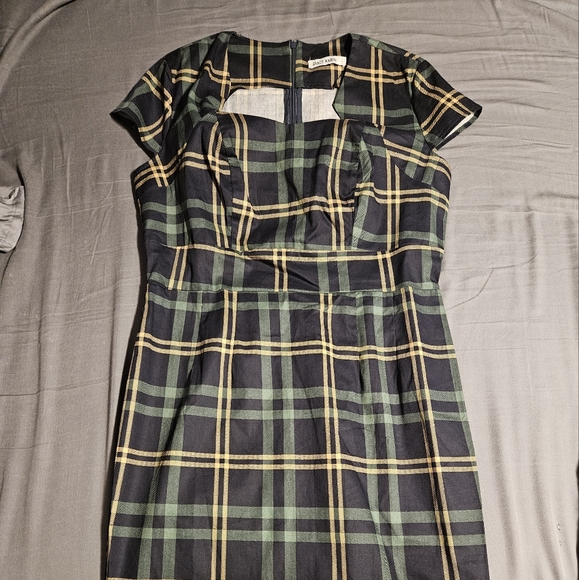 50s Retro Capped Sleeves Plaid Pencil Dress - Picture 5 of 6